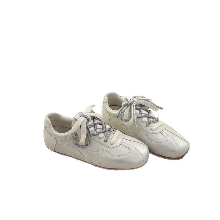 Версия из коровьей кожи~ 5 см маленький человек увеличение внутренней высоты черные немецкие тренировочные туфли женские 2025 новая цветовая гамма мягкая подошва повседневные белые туфли