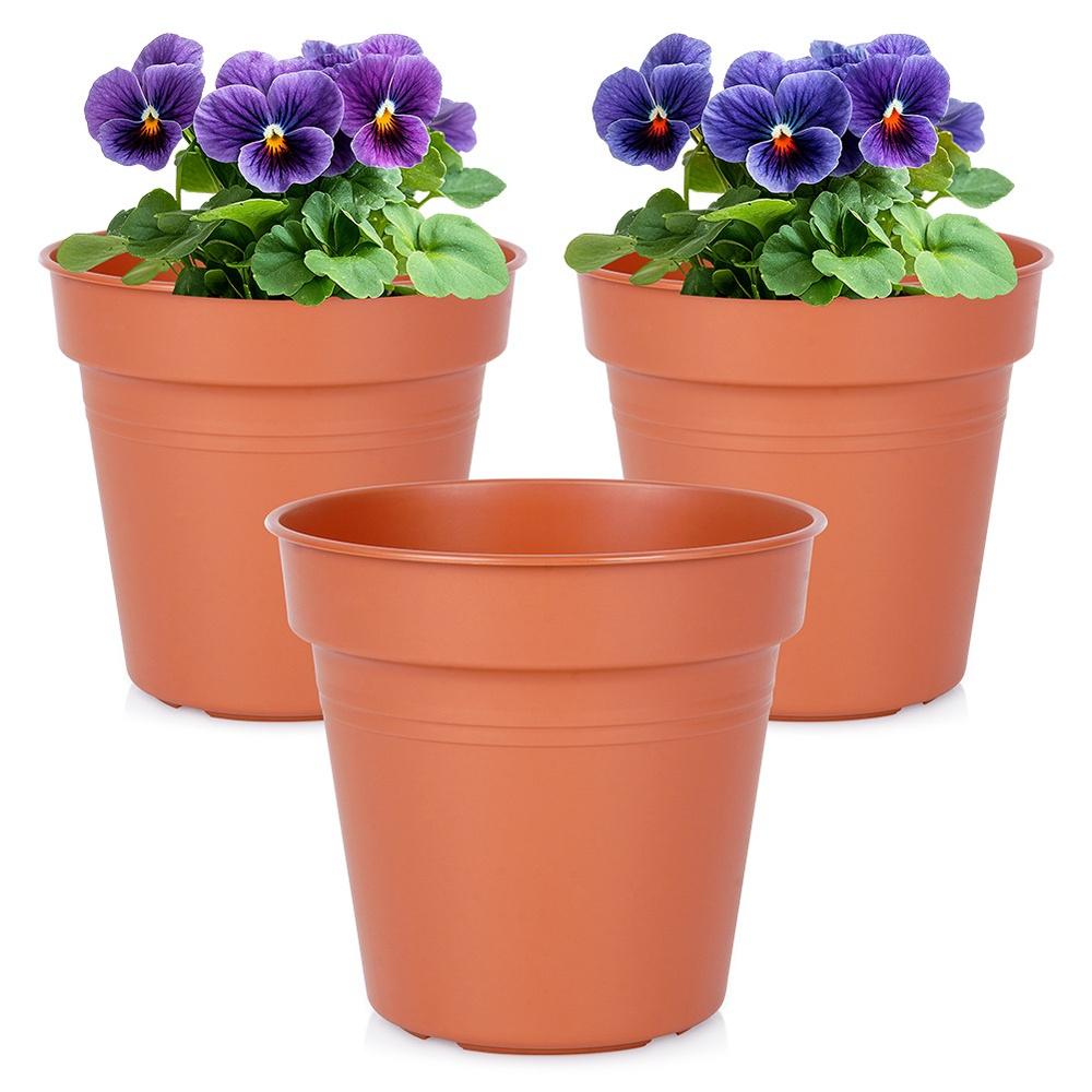 3x Doniczka Ogrodowa Plastikowa Brązowa na Rośliny Kwiatki Zioła 13x12 cm
