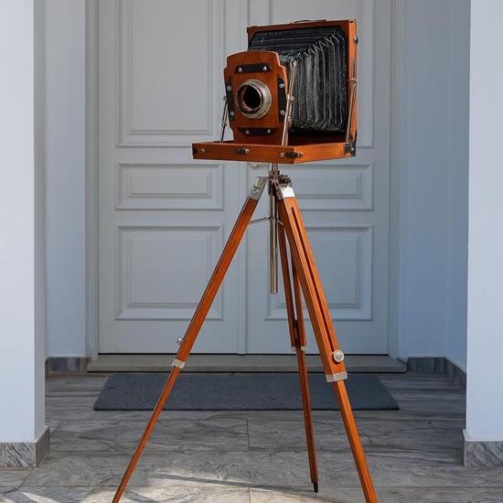 Classic Design Camera with Wooden Tripod Retro Home Style