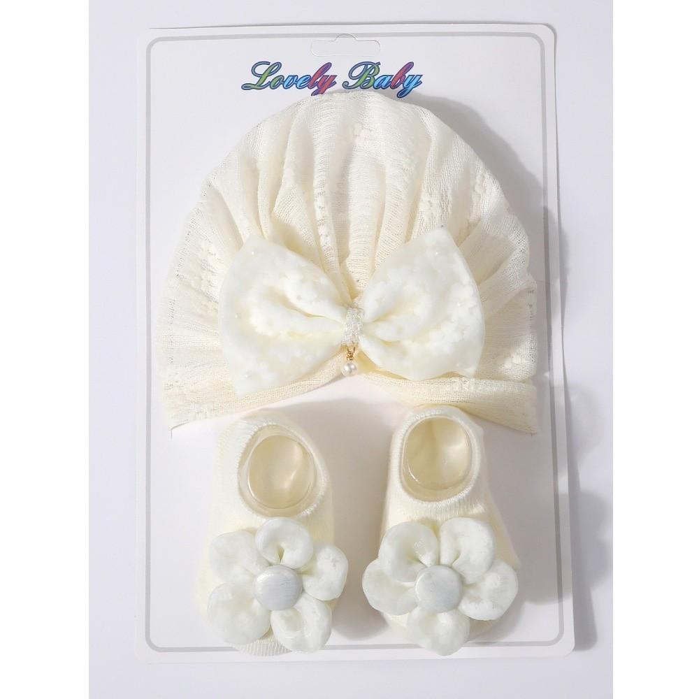 Lace Bowknot Baby Hat Socks Set Anti-Slip Sole Baby Girl Headwrap Set For Newborn