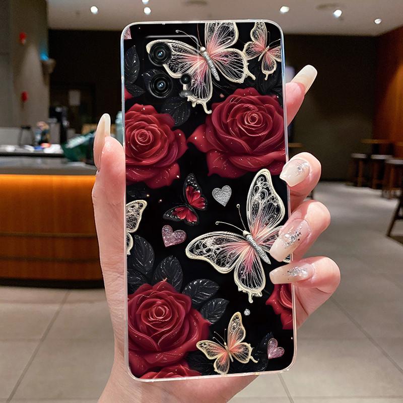 For Cover Motorola Moto G72 Case G 72 Flower design Clear Soft Silicone Back Funda Bumper For Moto G72 MotoG72 Phone Cases Coque