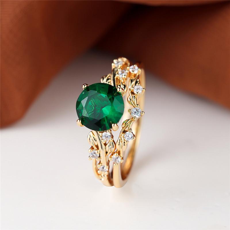 Luxury Female Crystal Red Zircon Stone Engagement Ring Set Cute Wedding Jewelry For Women