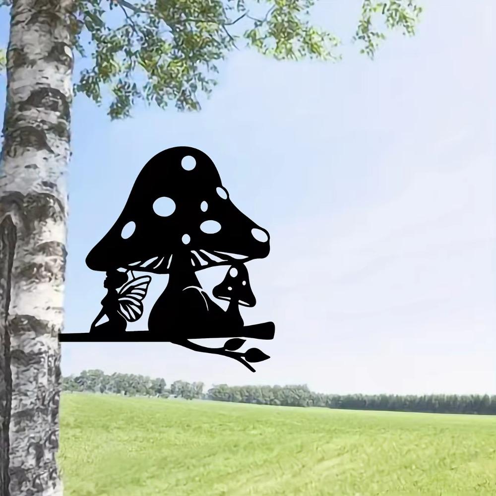 Очаровательное Металлическое Настенное Искусство Эльфа-Гриба - Железный Силуэтный Садовый Колышек для Наружного Домашнего Декора, Двора, Патио и Сада