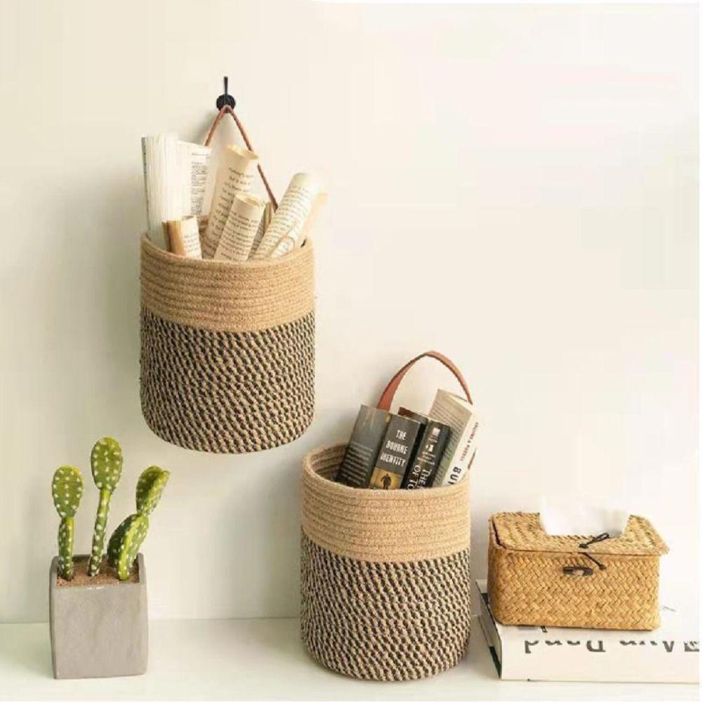 Cotton Rope Hand Woven Hanging Baskets Natural Wicker Plant Flower Pot Snack