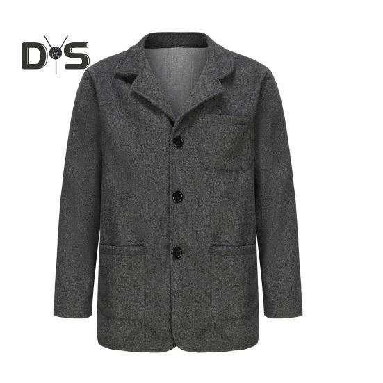 Мужское пальто с лацканами, длинный рукав, однобортный однотонный пиджак с карманами, свободный крой, повседневная верхняя одежда, повседневная одежда