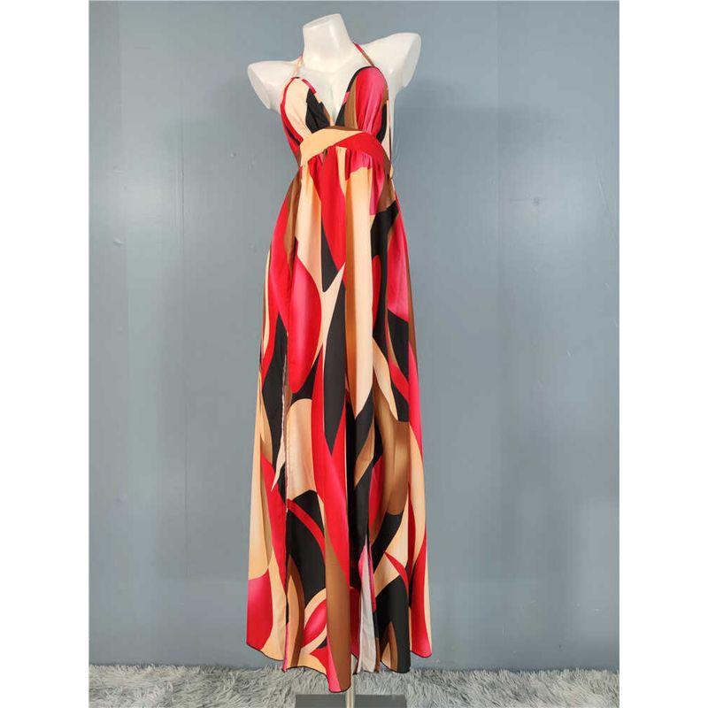 Export Single Sexy Vacation Elegant Open Back Exquisite Print Sling Stylish Beach Fairy Elegant Graceful Dress