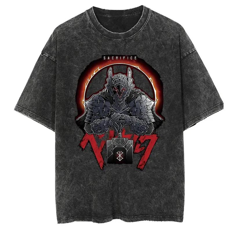 Anime Manga Graphic T-shirt for Men Women Retro Washed Cotton Tees Tops Oversized Tshirt Harajuku Gothic Streetwear Outfits 240601