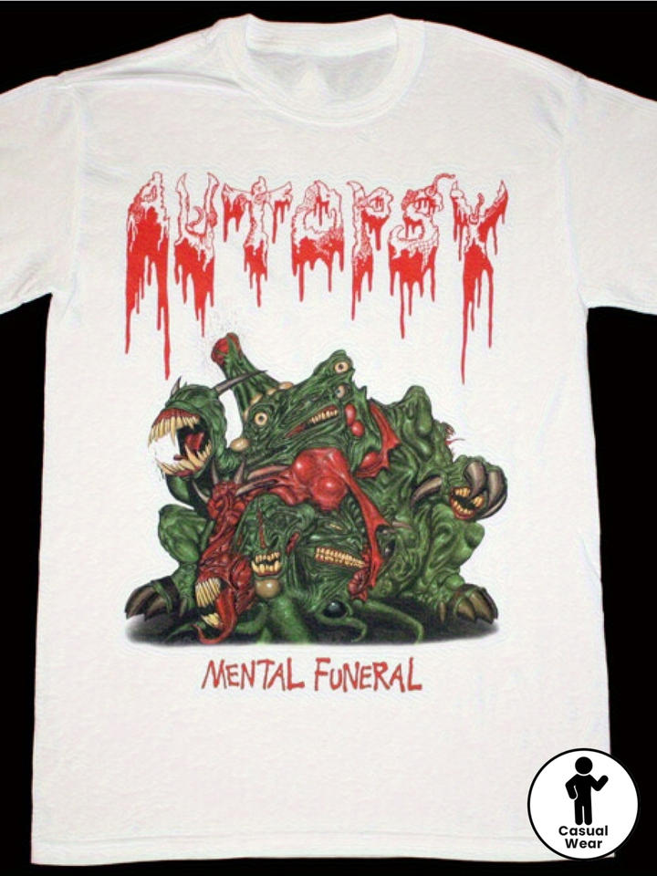 Autopsy T-shirt White Cotton Regular Fit Autopsy Spirit Funeral Band Logo Horror Monster Summer Casual Wear