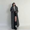 Осенне-зимняя одежда Женское длинное повседневное теплое серое шерстяное пальто Женское макси-пушистое шерстяное пальто