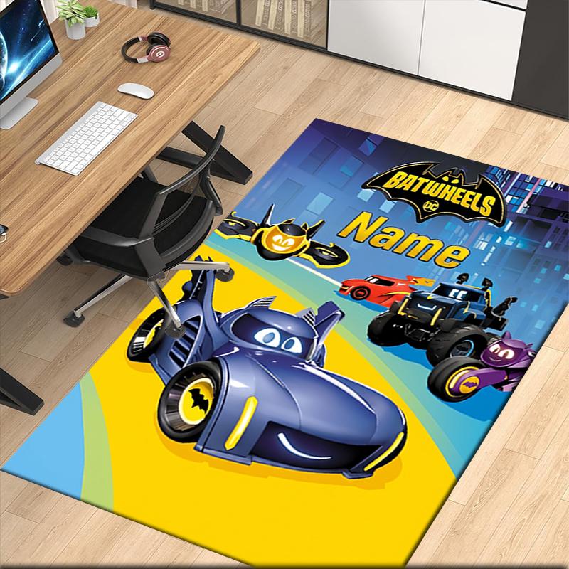 Custom Name Batwheels Printed Carpet, Rug for Office Chair Living Room Bedroom Kitchen Room Decor Gifts.