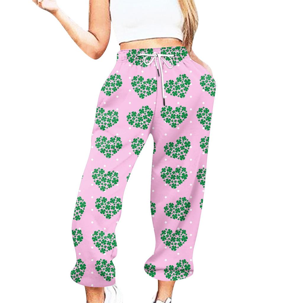 Women's Casual St. Patrick's Day Print Casual Drawstring Elasticated Waist Drawstring Pants