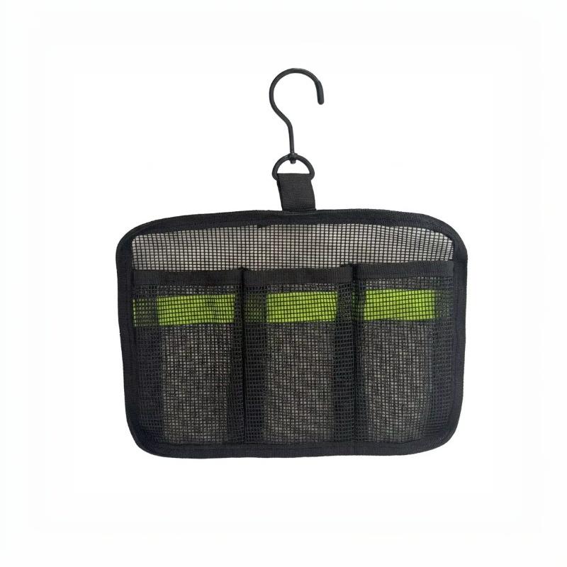 Portable Hanging Rotatable Hooks Lightweight Mesh 3‑Compartment Toiletry Bag Open Top Travel Gym Camping Storage