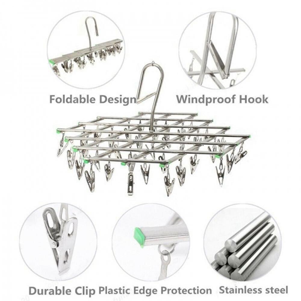 Folding Stainless Steel Draining Underwear Hooks Socks Clip Clothes Hanger Clothes Airer Dryer