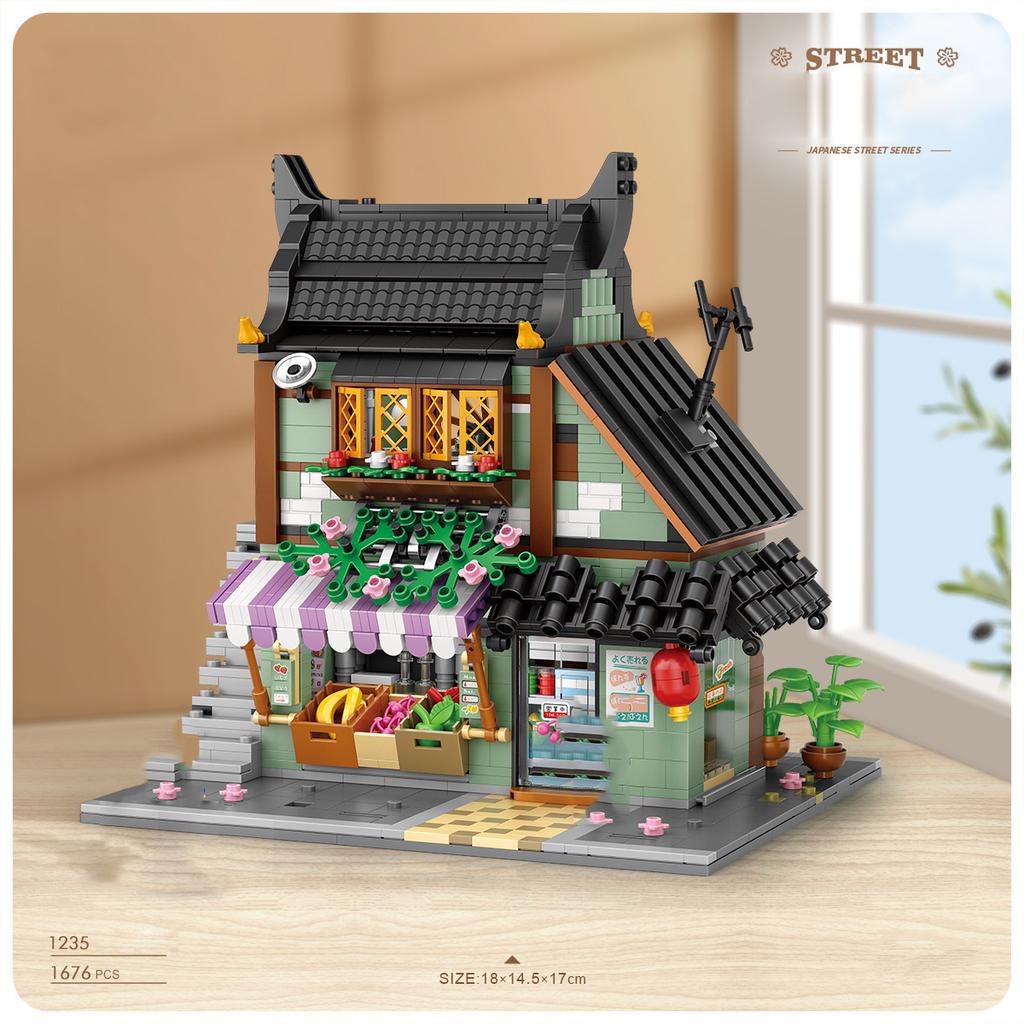 3In1 Japan City Street View Mini Block Ramen Restaurant Apartment Fruits Vegetable Shop Building Bricks Construction Toys