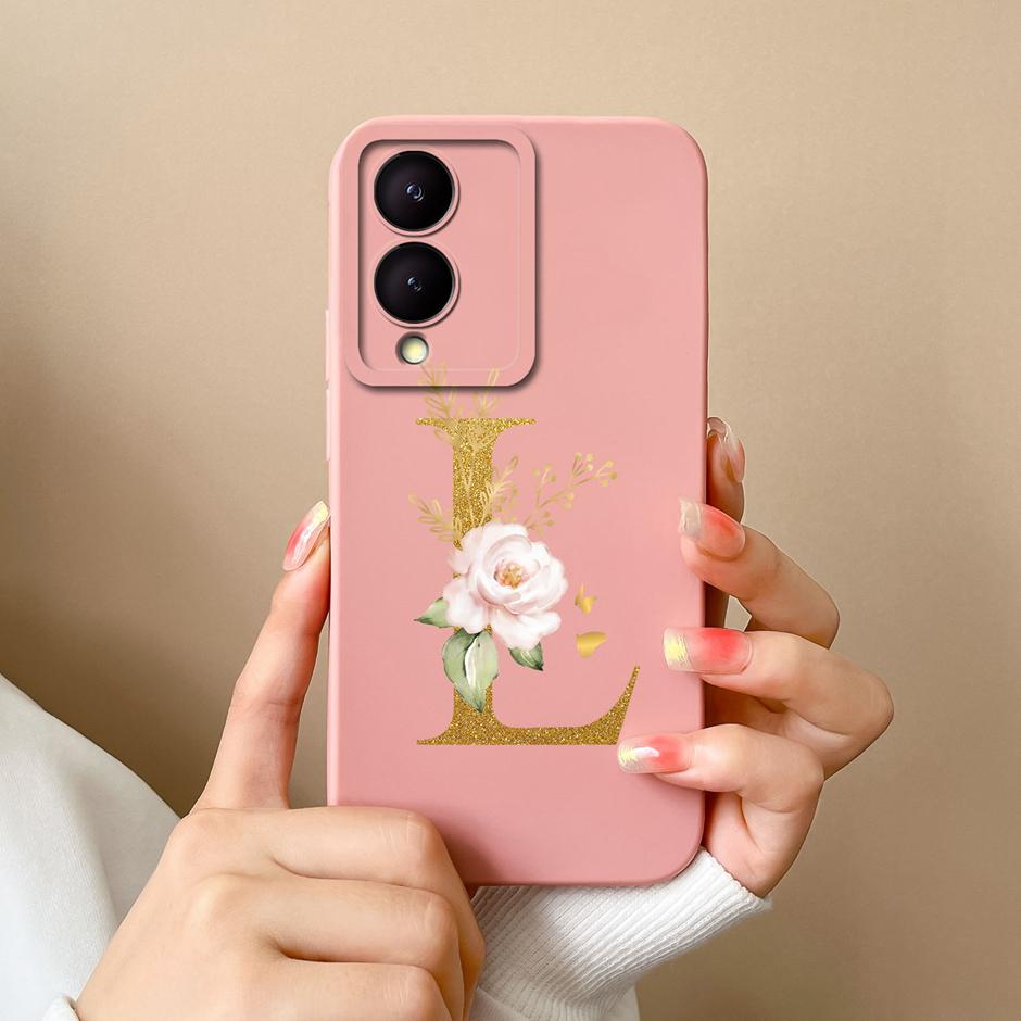 Чехол для VIVO Y17S 4G A To Z Милый Цветочный Буквенный Узор Гладкий Жидкий Силиконовый Чехол Для VIVOY17S Y17s 4G Модный Чехол Для Пары
