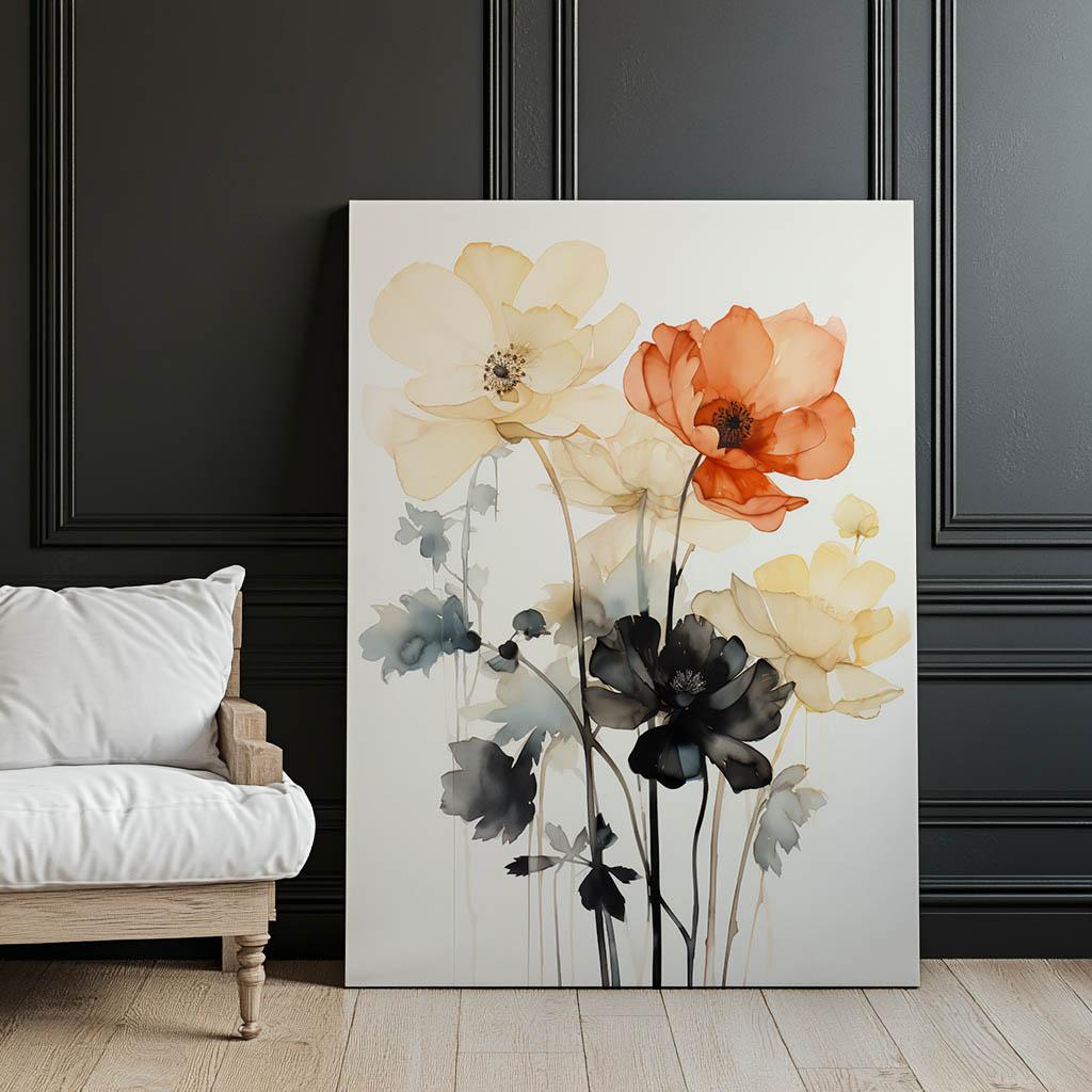 Kwiatowa Symfonia W Akwareli Kwiatowa Symfonia W Akwareli, 30X40 Cm, Rama Aluminiowa Czarna, Papier Matowy 230 Gsm