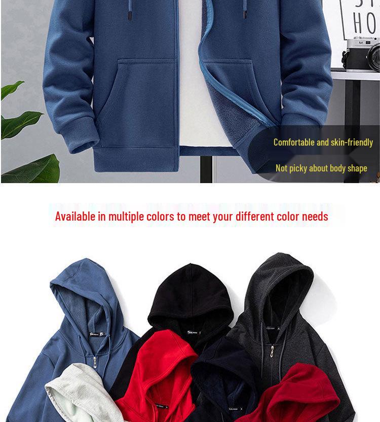 Мужская толстовка с капюшоном на молнии большого размера с флисовой подкладкой - Толстая, свободного кроя для осени и зимы