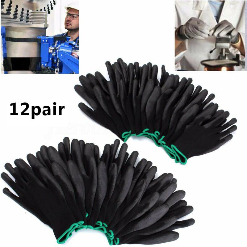 12Pairs Safety Coating Work Gloves Hand Protect PU Nylon Antiskid Dust-proof