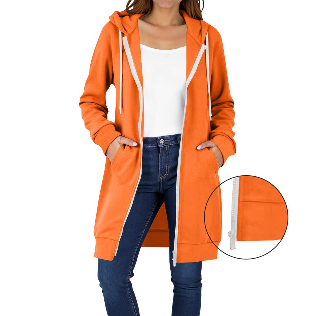 Women's Zip Up Hoodies Long Sleeve Long Tunic Sweatshirts Oversized Fleece Casual  Fall Jacket Coat With Pocket