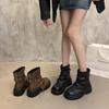 Модные осенние женские ботинки 2025 с круглым носком, на массивной платформе, средней высоты, модные, в стиле ретро, британском стиле, на танкетке, высокие ботинки, ботильоны