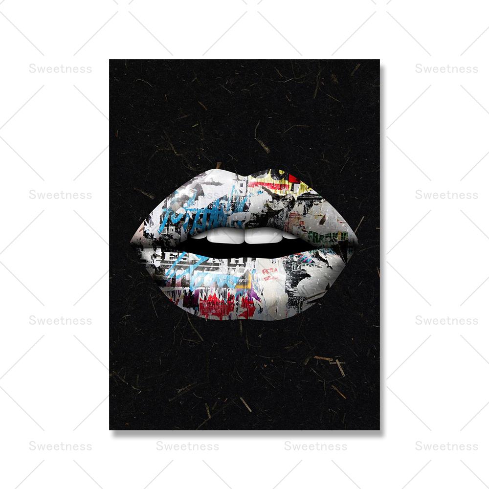 Modern Golden Lips Dollar Money Poster Print Wall Art Luxury Art Canvas Painting Abstract Pictures for Living Room Home Decor No Frame