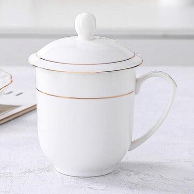 Фарфоровая чайная кружка Lu Fenglai с золотым ободком и крышкой