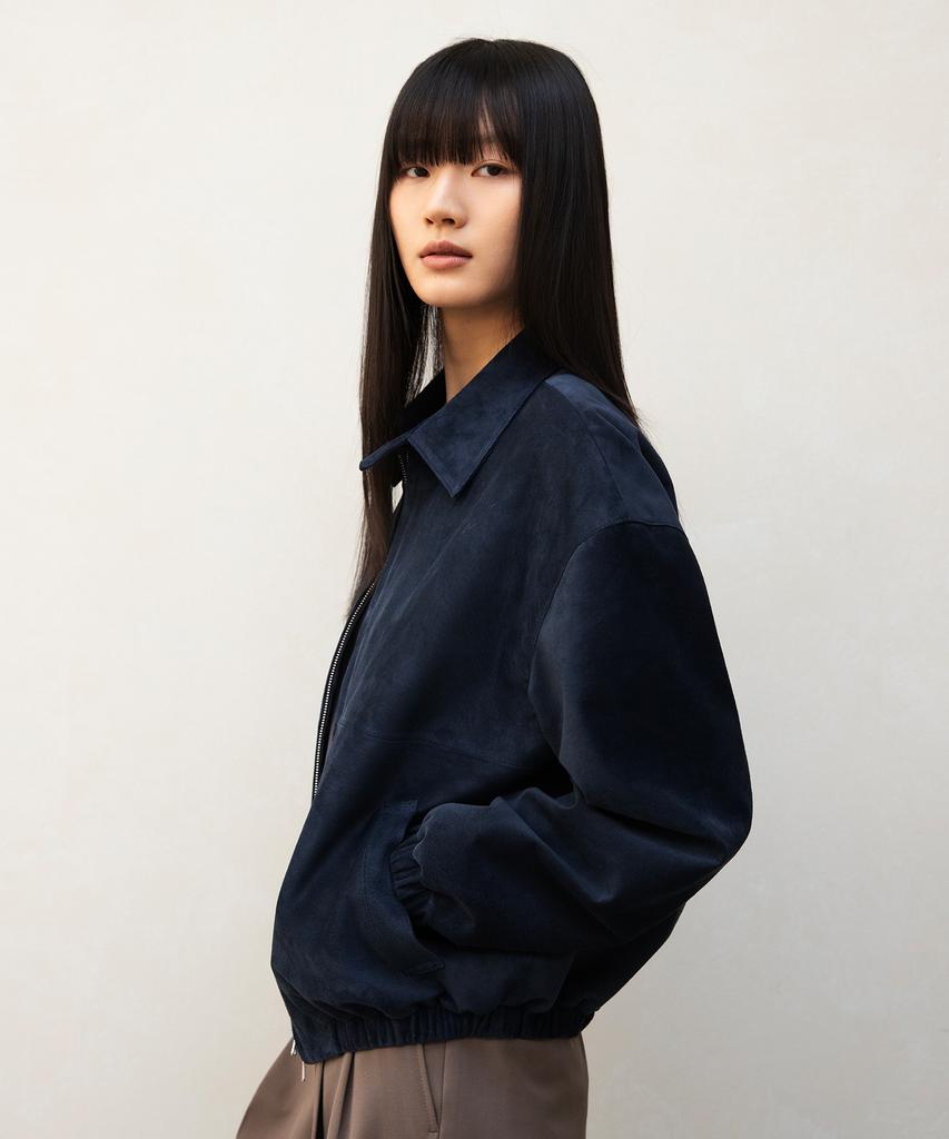 Andros Mimi Suede Blouson Jacket (Dark Navy)