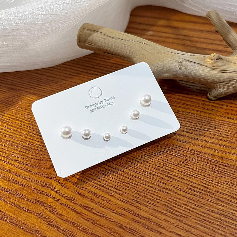 Silver Needle Pearl Earrings Set: 3 Pairs, Mini Ear Holes, Anti-Allergic, 4-6mm, Exquisite Design