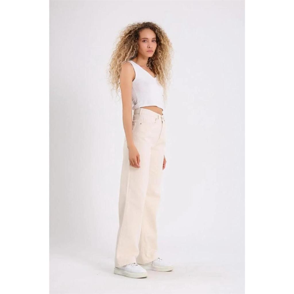 Cream Wide Leg Jean Palazzo Wide Leg Denim Trousers