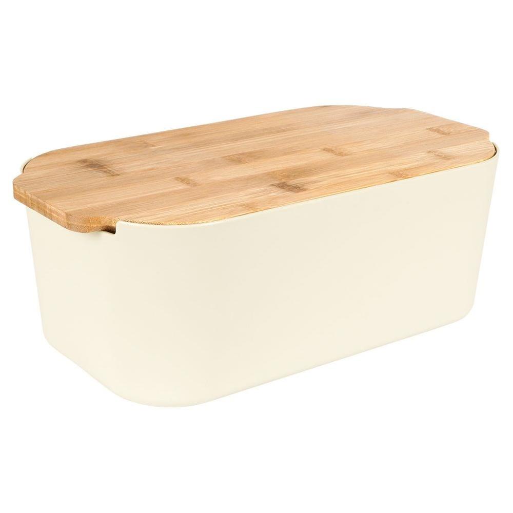 Cream bread box with bamboo board 33x18.5x12 cm