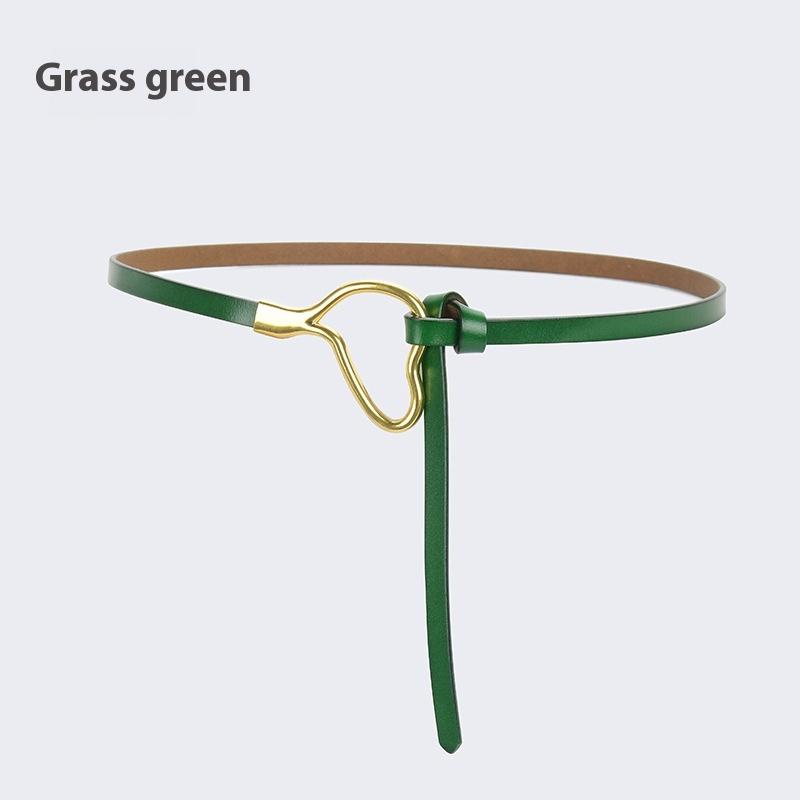 Женский кожаный ремень с узлом и украшением под рубашку, простой и универсальный тонкий ремень из чистой коровьей кожи