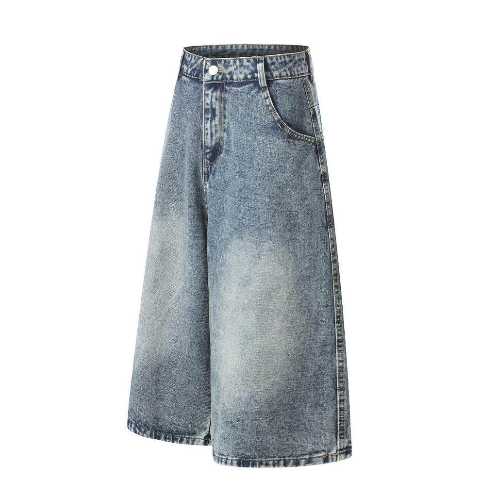 ZYLLO Summer New Vintage Denim Shorts American Style High Street Fashion Cracked Print Washed Design Five-Point Pants Stree