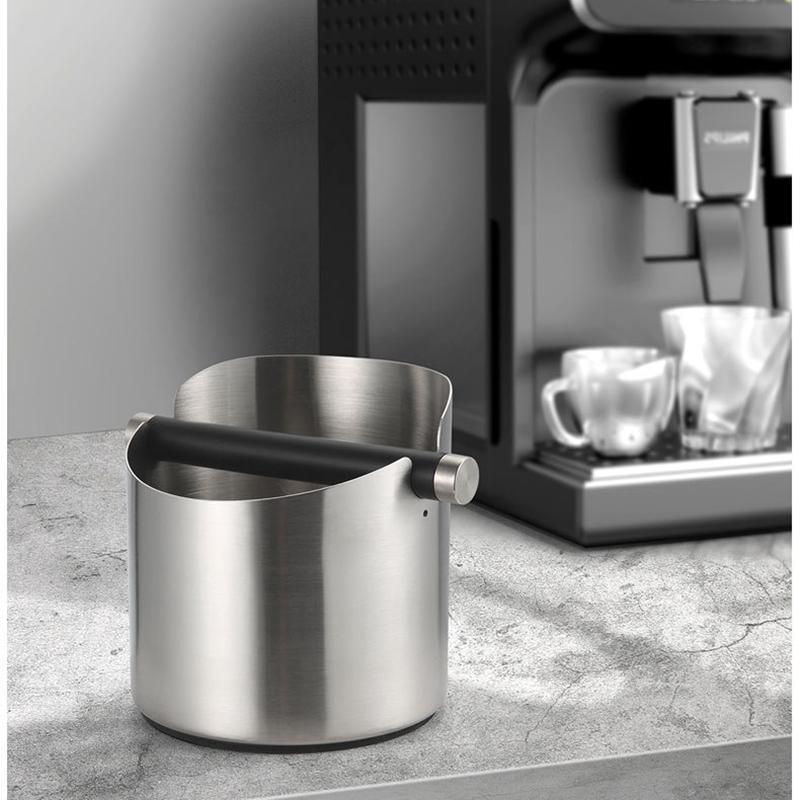 Espresso Knock Box Barista Style Stainless Steel Coffee Grounds Knock Box With Removable Knock Bar and Non-Slip Rubber Base