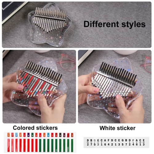 Beveetio Clear Kalimba Thumb Piano with EVA Protective Case, Transparent Crystal Kalimba 17 Keys, Musical Instrument Gift, Rainbow Star Finger Piano,