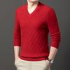 Осень Зима 100% Овечья Шерсть Мужской Свитер V-образный вырез Жаккардовый Смарт-кэжуал Высокое Качество Вязаные Пуловеры