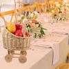 Stroller Shaped Flower Basket Rattan Woven Candy Basket with Handle Portable Decorative Rustic Basket with Wheels for Baby Showers Floral Arrangements