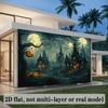2D Halloween themed party banner background, dark haunted house theme, multifunctional wall decoration