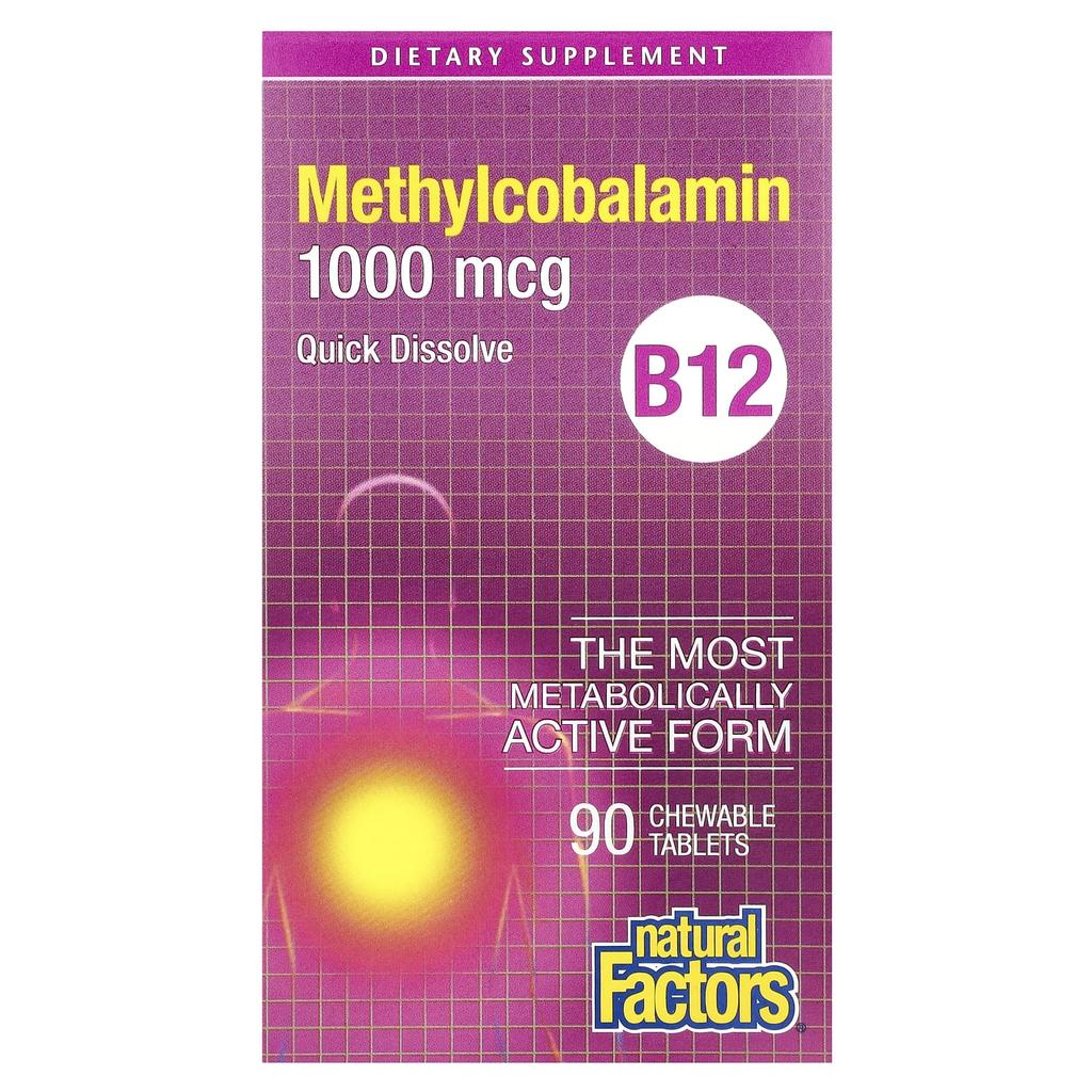Natural Factors B12, Метилкобаламин, 1000 мкг, 90 жевательных таблеток