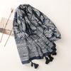 New Women'S Soft Navy Blue Bohemian Tassel Scarf, Fashionable Scarf, Headscarf, Travel, Vacation, Beach Wrap, Shawl
