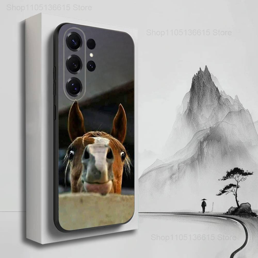 Funny Expressions Horse Case For Samsung S23,S25,S20,S10,S9,S21,S24,S22,Ultra,FE,Plus,Lite,Soft Silicone Black