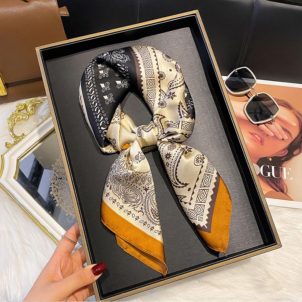 70*70cm Silk Square Scarf Women Paisley Cashew Print Neck Tie Soft Satin Neckerchief Female Foulard Headband Hijab Decorate