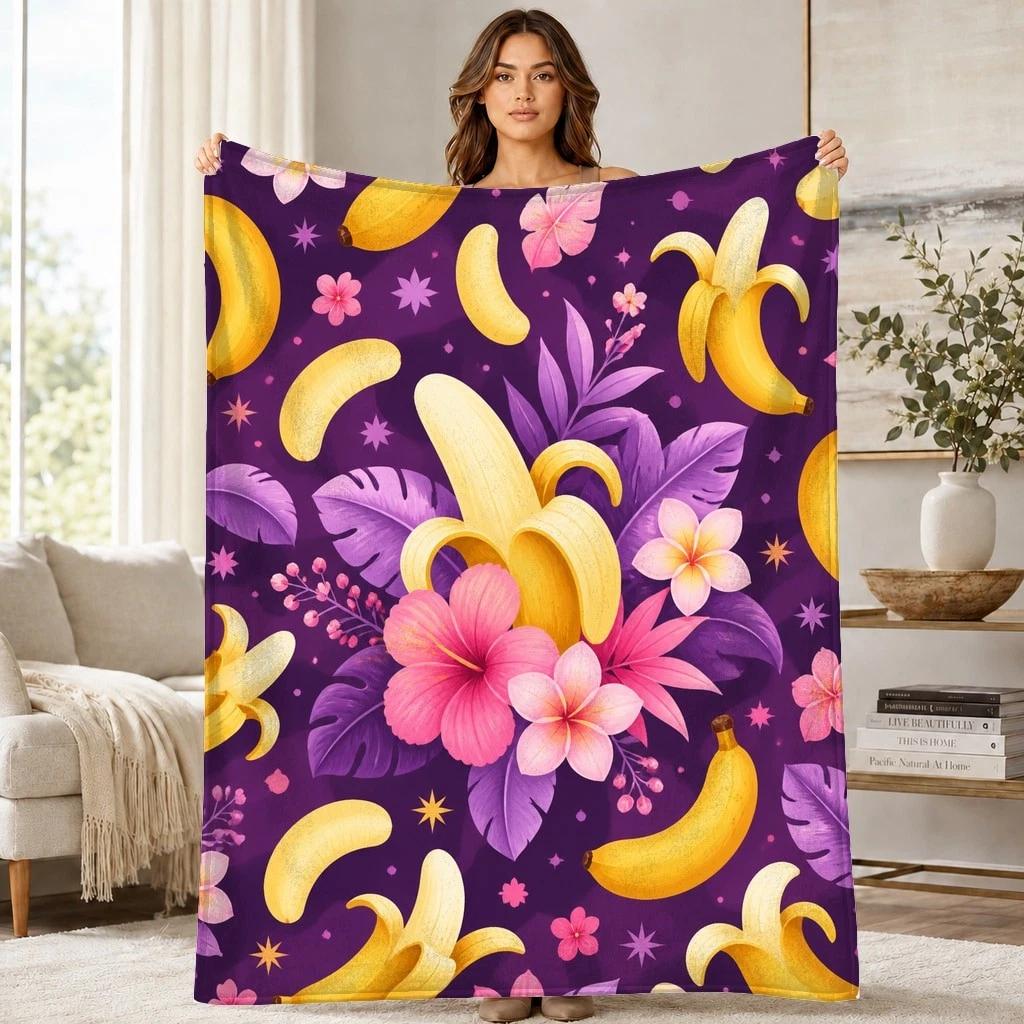 Banana Floral Coral Fleece Blanket