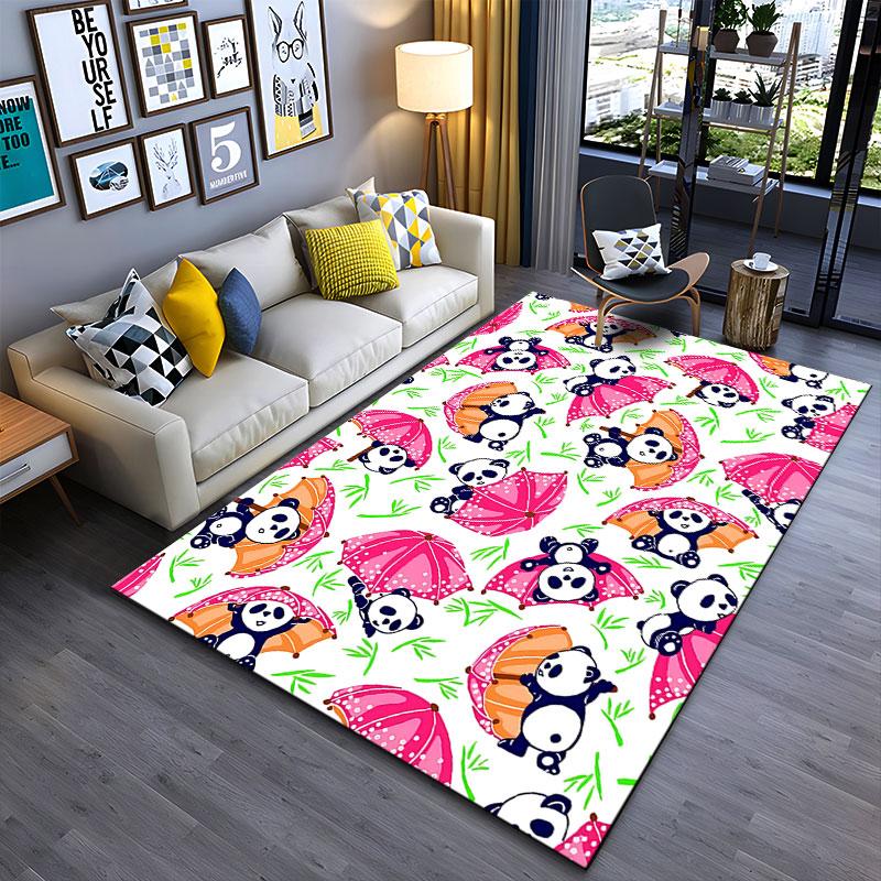 Cartoon Pandas with Colorful Umbrellas suitable as a non-slip mat for the living room or bedroom sofa