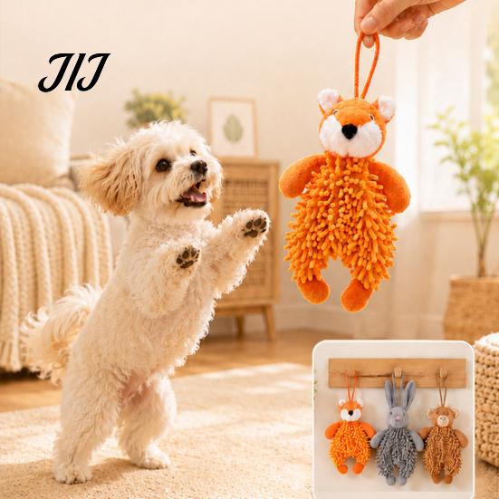 Bite Resistant Plush Toys for Dogs Squeaky Dog Toy, Fox/Rabbit/Bear Shape, Durable Bite-Resistant Interactive Toy Training Small Medium with Lanyard,