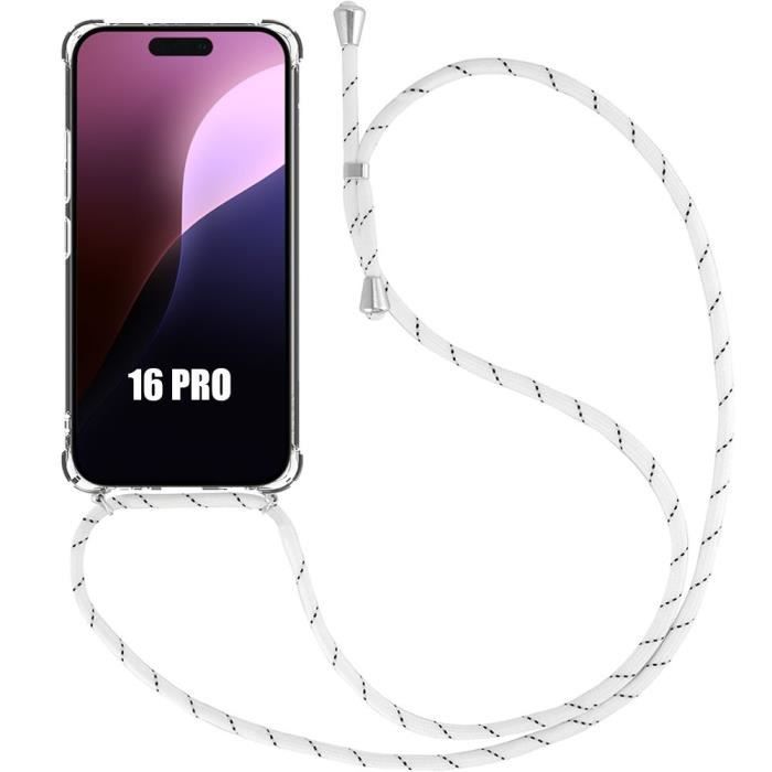 Silicone Case for iPhone 16 Pro - Shockproof Scratch-Resistant Transparent with White Lanyard