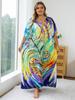 Plus Size Bohemian Women Caftan Kaftan House Robe Homewear Beach Dress Swimsuit Cover-up Light Jacket Vacation Long Dress Q1577