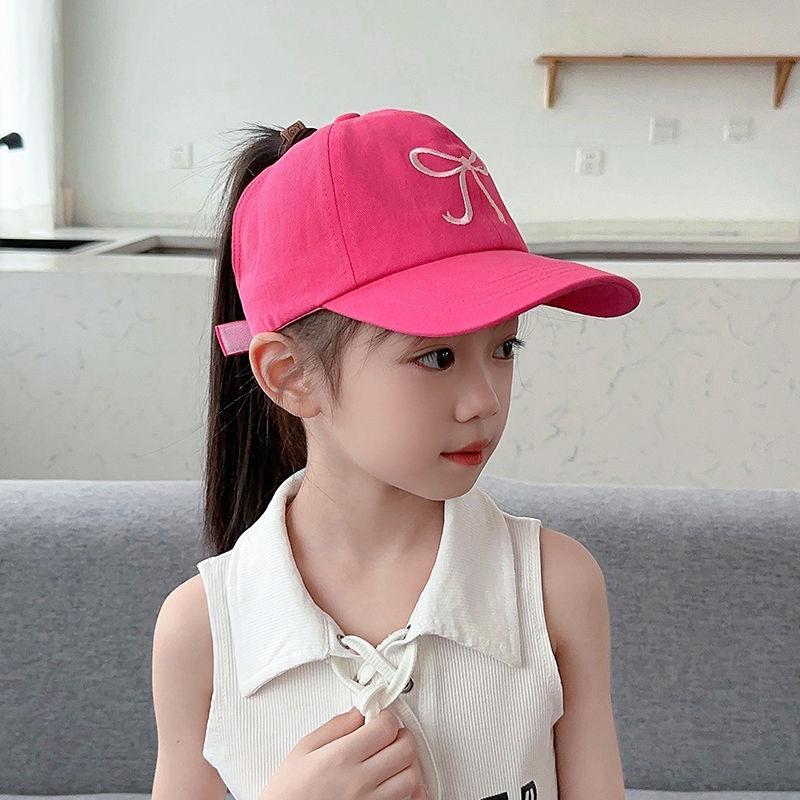 Комплект из 1 детской шапки, летние пустые цилиндры, детские шапочки с язычком утки, шляпы от солнца с вышитым бантом для девочек, бейсболки с завязанным хвостиком