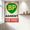 Vintage BP Agent Motor Services Metal Tin Sign - Aged Rust Shield Emblem Wall Plaque for Home Decor, Man Cave, Bar, Cafe, Restau