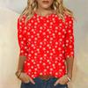 Women's Fashion Casual Round Neck 3/4 Sleeve Loose Christmas Printed T-Shirt Ladies Top