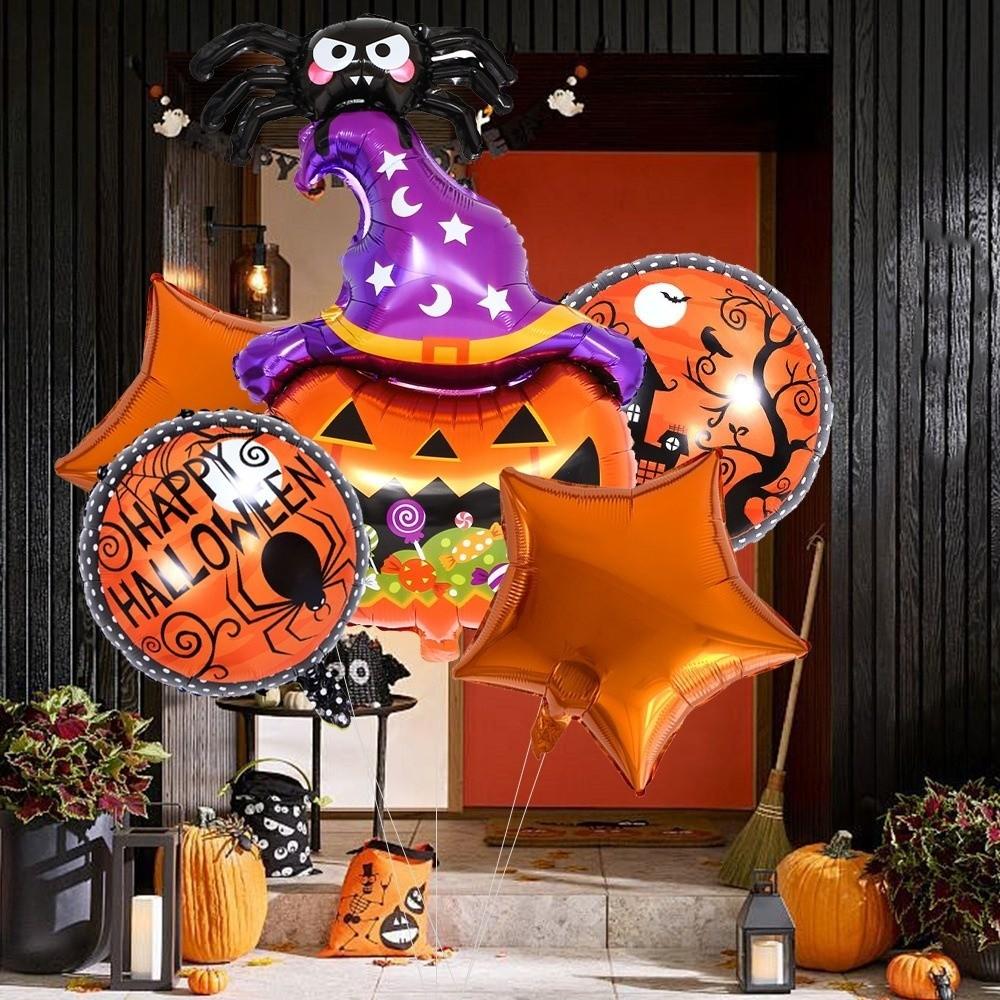 5Pcs Skull Motif Aluminum Foil Balloons Ghost Design Air Inflatable Balloons Halloween Party